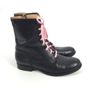 $288 Frye Melissa Combat Boots Size 8 Womens Black Leather Military Riding Ankle